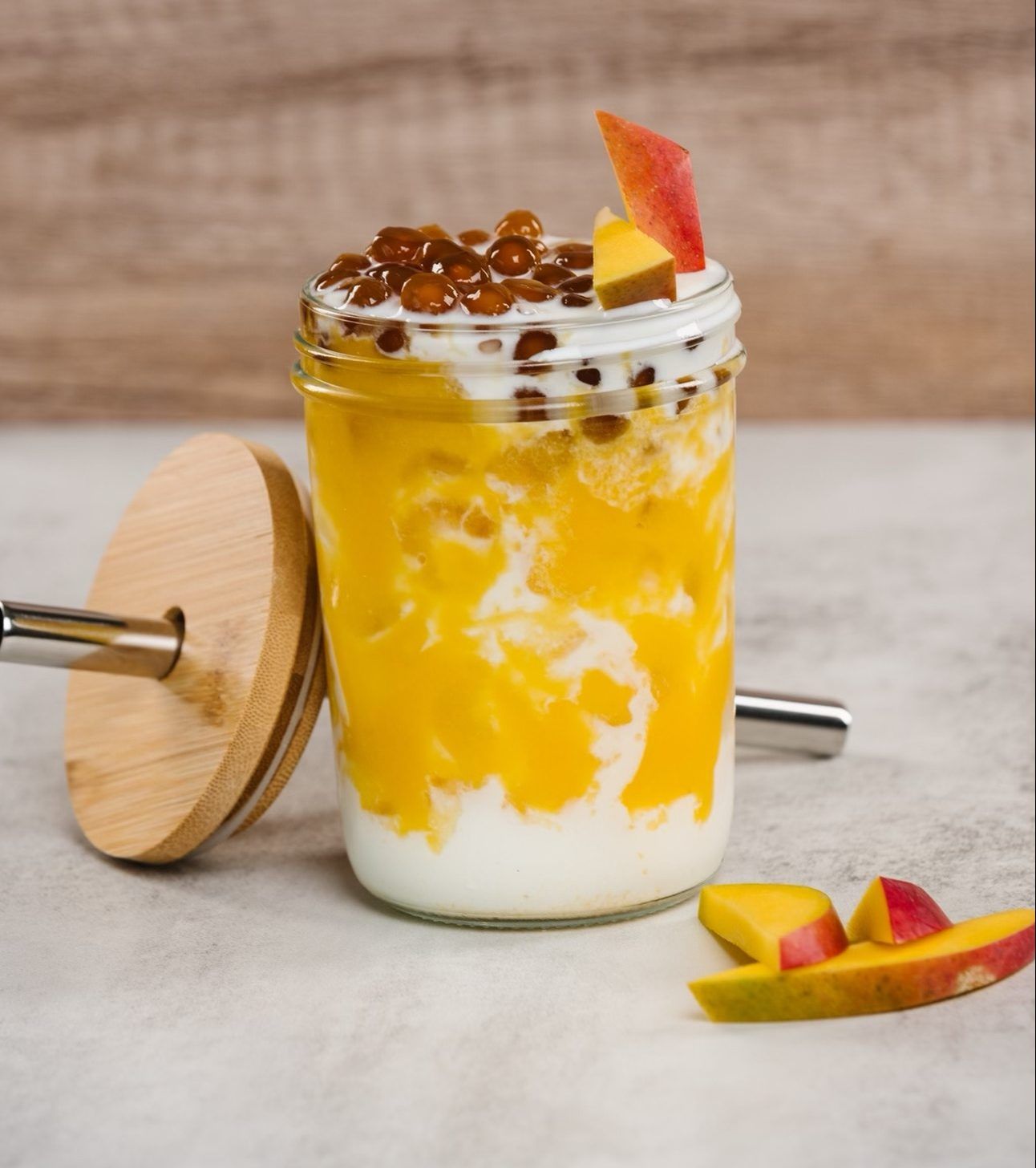 mango boba milk tea